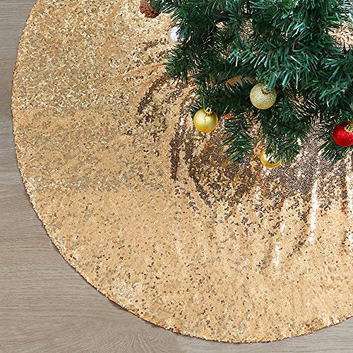 SoarDream 36 Inches Christmas Tree Skirt Glitter Gold Sequin Fabric Xmas Decoration Holiday Ornaments - Thumbnail 5
