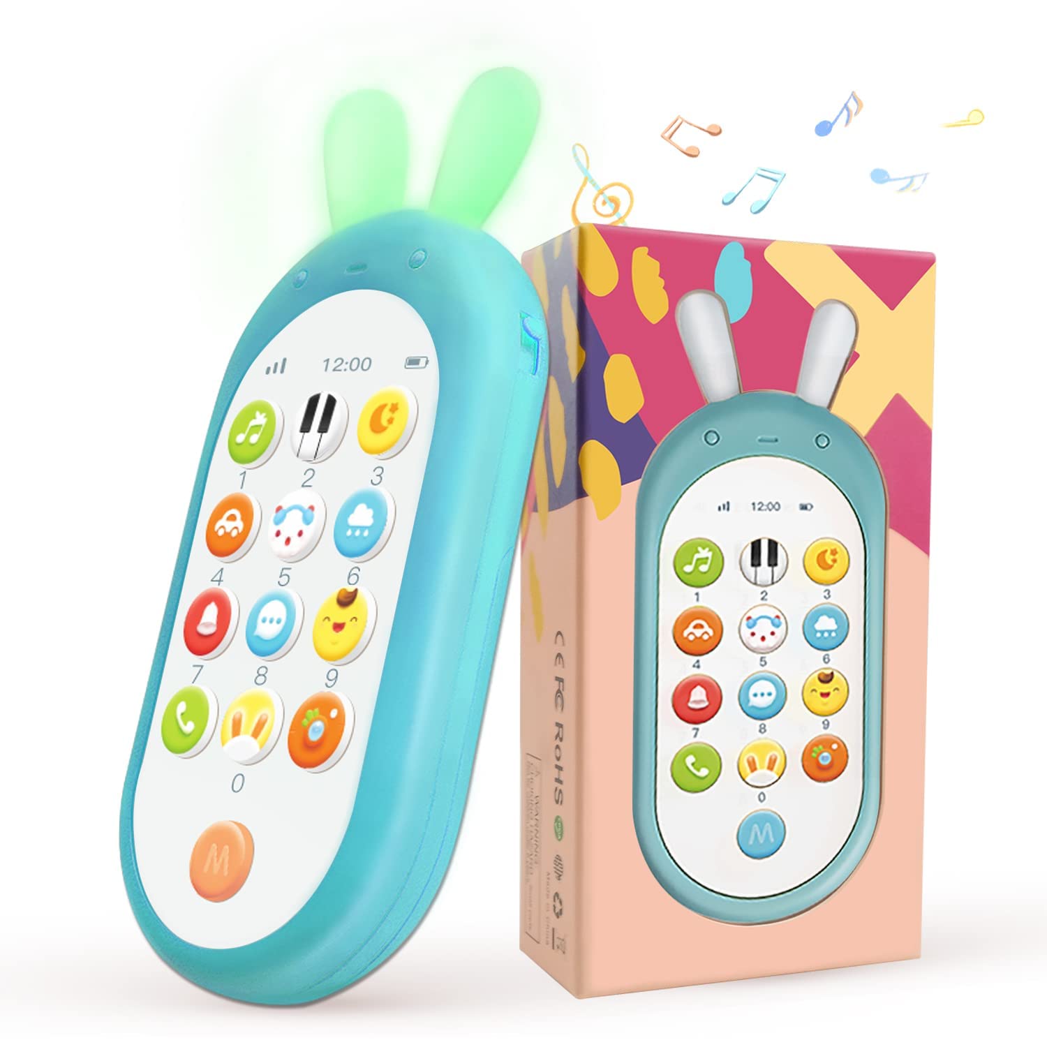 Richgv Baby Toys for 1 Year Old Boys Girls, Educational Cell Pone Toys with 12 Learning Modes for 6-12-18 Months Babies, Teether, Breathing Light, Various Music Sounds, Baby Girl Boy Gifts