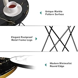 HLR Modern Round Side Table, End Table with Marble