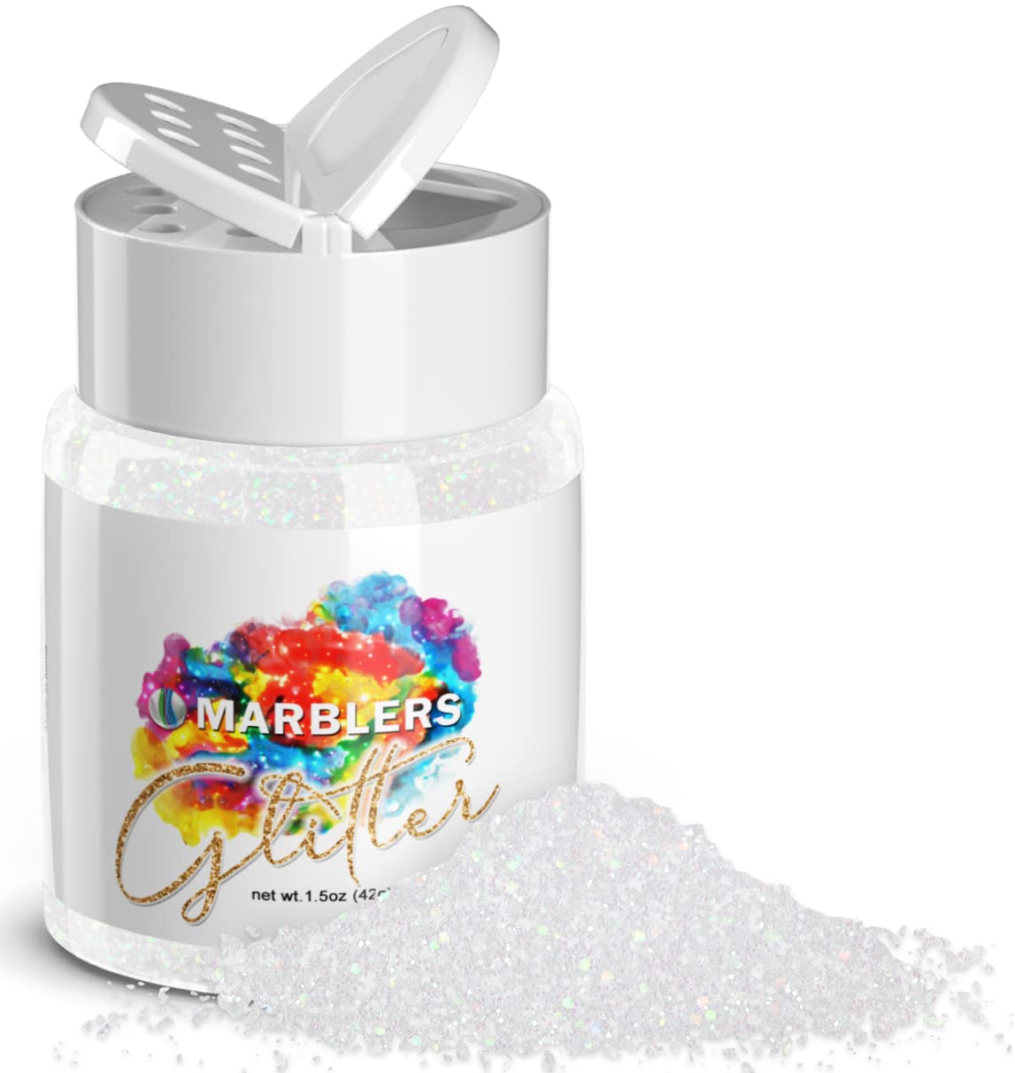 MARBLERS Holographic Glitter [Rainbow White] 1.5oz (42g) | Fine | Non-Toxic, Vegan, Cruelty-Free | Face, Body, Eyeshadow, Hair, Festival, Party Makeup | Nail Art, Polish | Resin, Tumbler, Slime, Craft — image 1