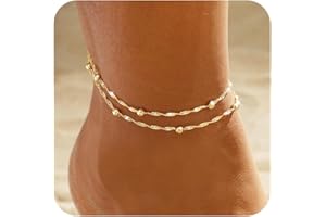 JECOMY Ankle Bracelets for Women, 14K Gold Plated Waterproof Dainty Anklets for Women, Hypoallergenic Trendy Lightweight Jewelry Gifts