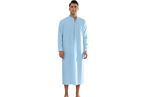 Lars Amadeus Nightgown for Men's Contrast Color Stand Collar Long Sleeves Button Closure Nightshirts