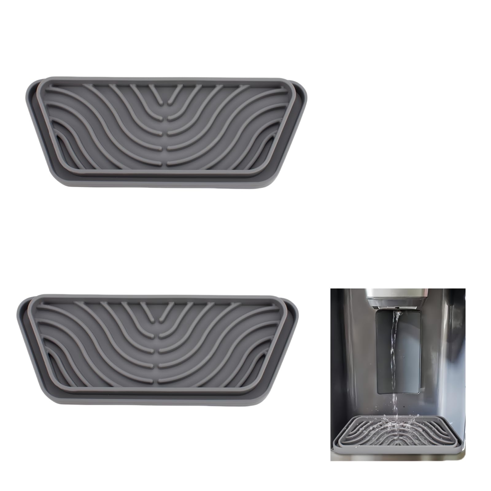 Photo 1 of 2 Pack Refrigerator Drip Tray, Cuttable Protector Fridge Drip Tray, Silicone Spills Water Drip Tray, Water Dispenser Pan Drip Tray GE, Samsung, Rectangular, Grey