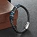 COOLMAN Leather Bracelet for Men Stainless Steel Braided Cuff Bracelet with Carbon Fiber Bead Magnetic Clasp 8.5 inch (Blue)