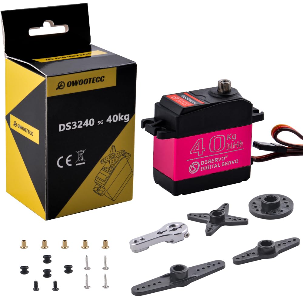 Owootecc 40KG High Torque Digital Servo DS3240 Metal Waterproof 1/10 Scale Servo for R/C Car Robot, Control Angle 180° or 270° (Pink)