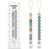Pacifier Clips, 2PCS Baby Silicone Pacifier Clip for Boy Girl Soother Clips with Silicone Beads, 100% Food Grade Pacifier Hol