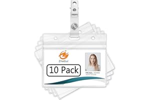 ZHEGUI 10 Pack Horizontal Heavy Duty Name Tags Badge Holders and Metal Badge Clips with Vinyl Straps(Horizontal 2.3X3.5)