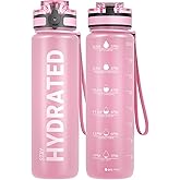 Sahara Sailor Water Bottle 32oz, Durable and Leakproof Water Bottles Motivational with Time Marker, Tritan, BPA Free, Wide Mouth with Easy Clean Brush for Gym, Travel, Home, School, Office (1 Bottle)