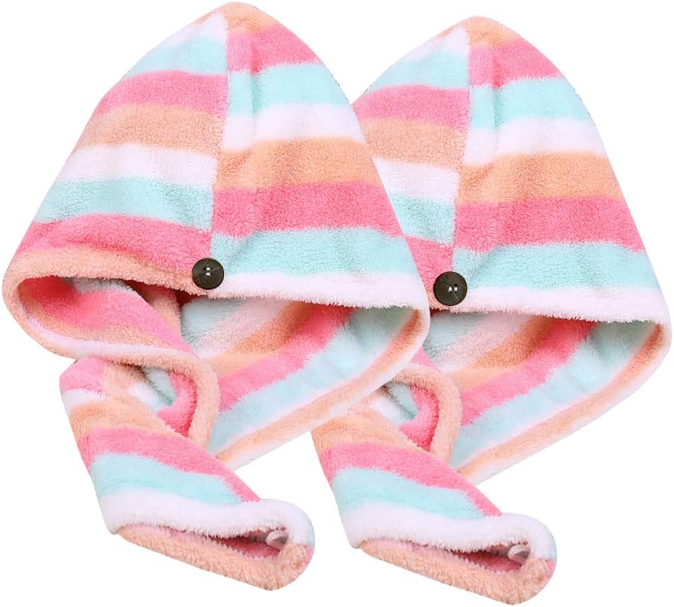 AuroTrends Microfiber Hair Towel Wrap 2 Pack,Quick Dry Hair Drying Towel Super Absorbent Hair Wrap Set of 2-2020 Updated Version (Rainbow)