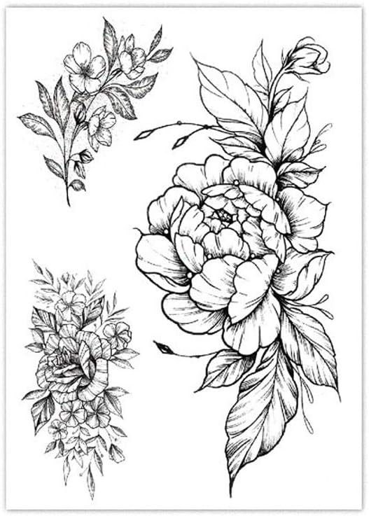Fashion Black White Flower Tattoo Sticker Women Body Art Peony Rose Waterproof Water Transfer Temporary Tattoo (Color : B)