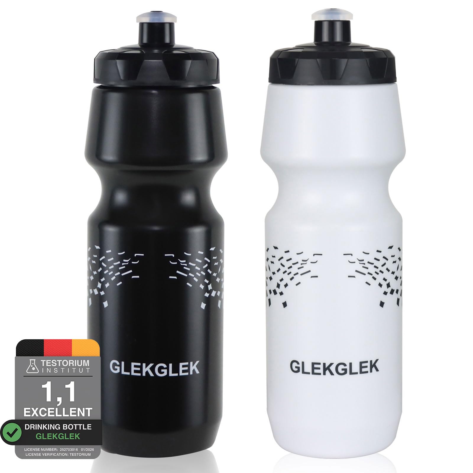 GLEKGLEK Sports Water Bottles for Cycling 24oz BPA Free Leakproof with Soft Bite Valve Pack of 2 (Black & White)