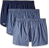 Lacoste Men's 3 Pack Gingham Woven Boxer, Nvyghm/Nvy/Nvst, Large