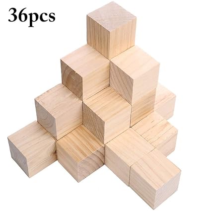 Outgeek 36PCS Wooden Cubes Creative Natural Wood Blocks Square Blocks for Crafts DIY