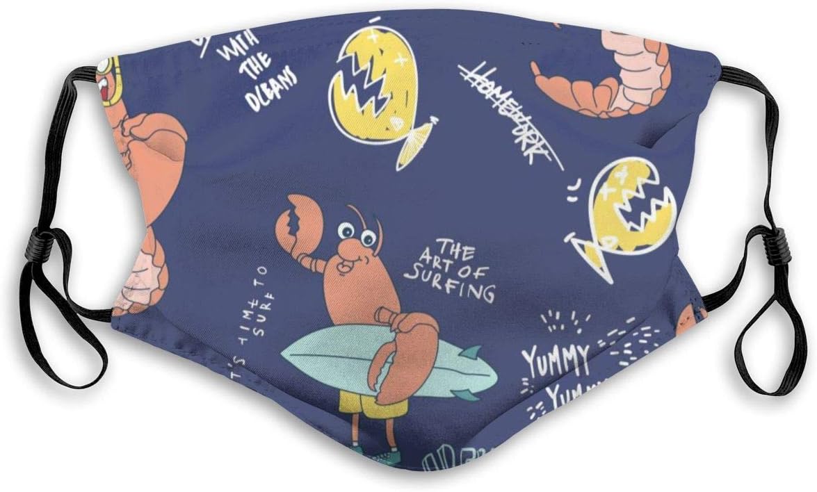 PecoStar Filter Mouth Cover For Men Women, Cute Lobster And Doodles Anti-Dust Face Mouth Kawaii Cover Adjustable Mouth Cloth