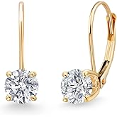 Gem Stone King 14K Yellow Gold 5MM Round Gemstone Birthstone Leverback Drop Dangle Earrings | Gold Earrings For Women | Fine Jewelry Gifts for Her Mom Women Wife