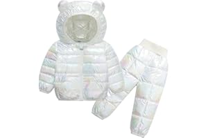 Kids Winter Coat Baby Toddler Boy Girl Down Puffer Jackets Bear Hoods Down Coat and Puffer Pants Two Piece Clothes Set