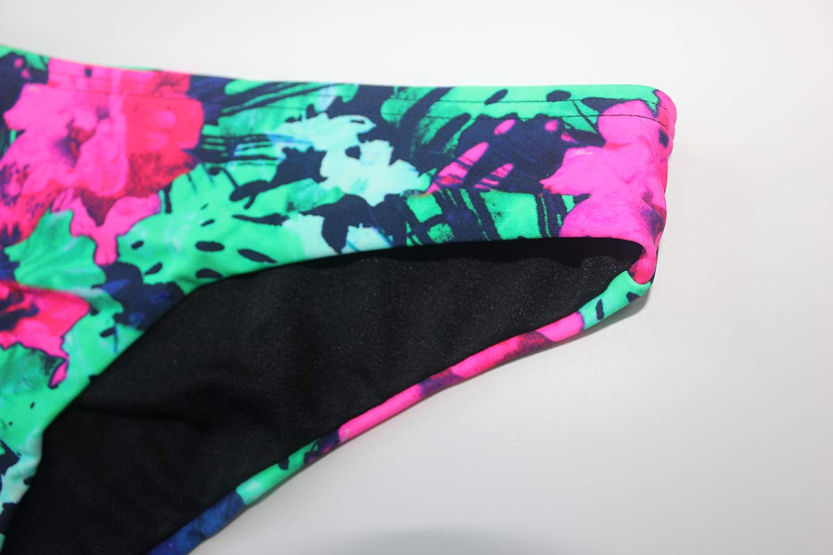 Agreya Womens 2 Piece Push up Black Bikini Top Floral Printing Bottom Swimsuit (Blue, XL)