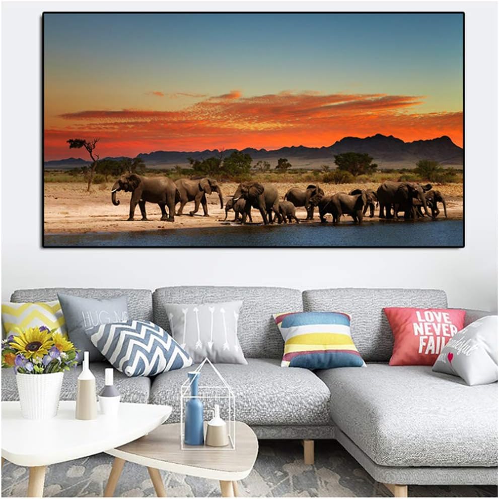 Elefantes Animales Cartel Impreso en lienzo Cuadros de arte de pared