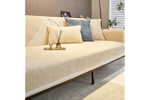 Rosygulls Fuzzy Pet Couch Covers for Sofa,Simple Striped Chenille Anti-Scratch Couch Cover,Chenille Couch Covers for Pet,Chenille Couch Cover Non Slip Solid Textured Couch Covers,Off white-43 x63