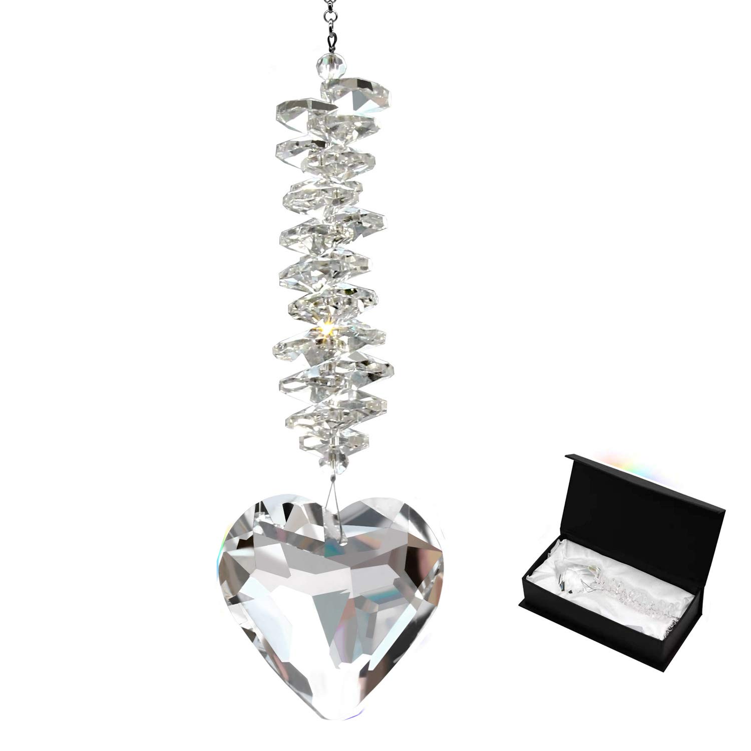 Together-life 45mm/1.8Inch Clear Glass Heart Crystal Ball Prism Pendant, Hanging Crystals Suncatcher for Windows Garden Hanging Décor, Gifts for Christmas, Wedding, Women, Mom and Children(Clear)