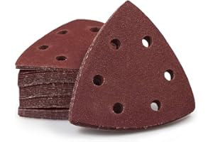 SPEEDWOX 50 Pcs Triangle Sanding Pads Hook and Loop 120 Grit Oscillating Sanding Pad 90mm 6 Holes Fit 3-1/2 Inches Oscillatin
