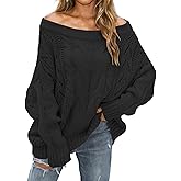 Kwunbwa Women’s Off The Shoulder Oversized Sweaters Cable Knit Pullover Tops Long Sleeve Loose Slouchy Cute Sweaters