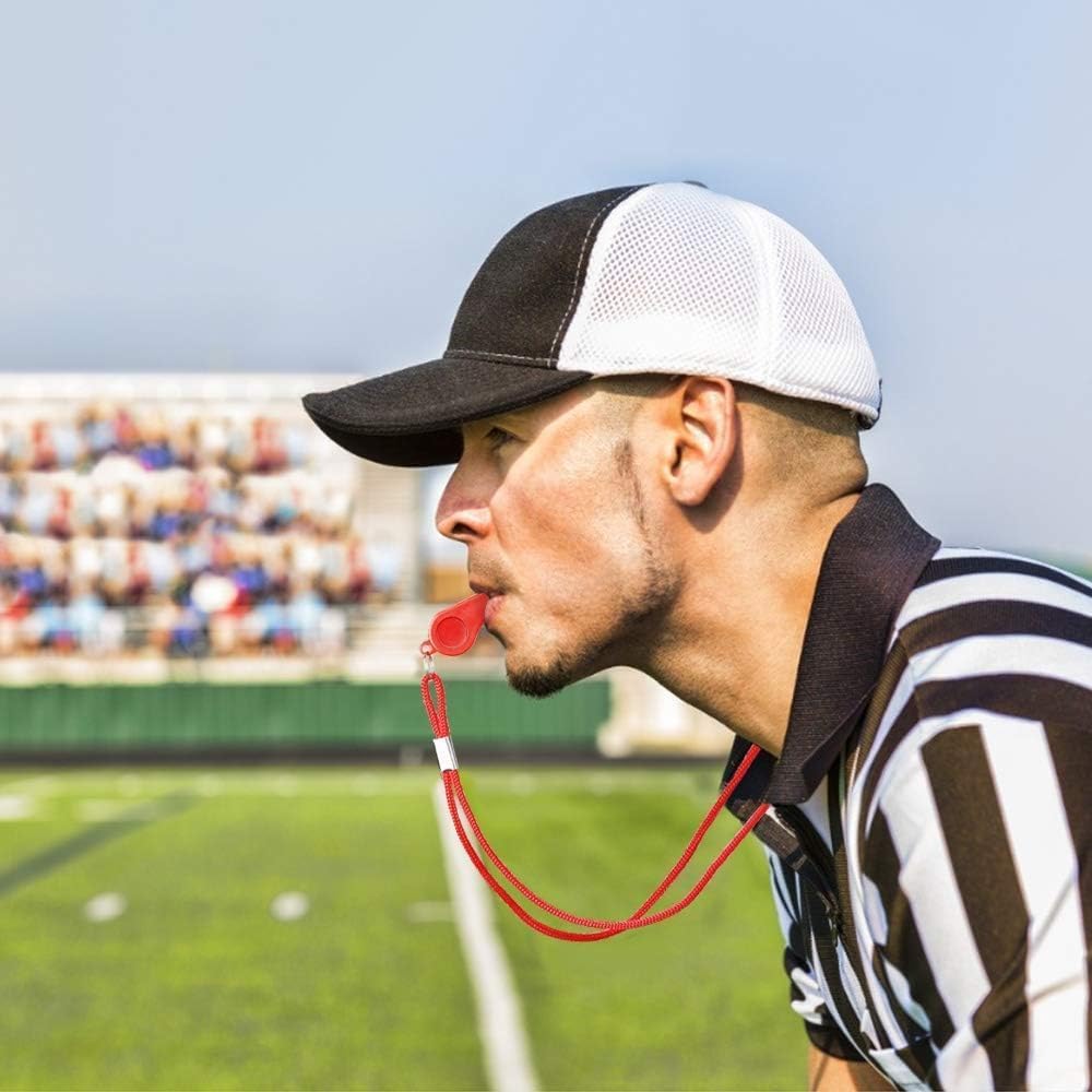Red Emergency Whistles with Lanyard, Loud Crisp Sound Plastic Whistles Bulk Ideal for Outdoor Sport，Lifesaving，and Officials