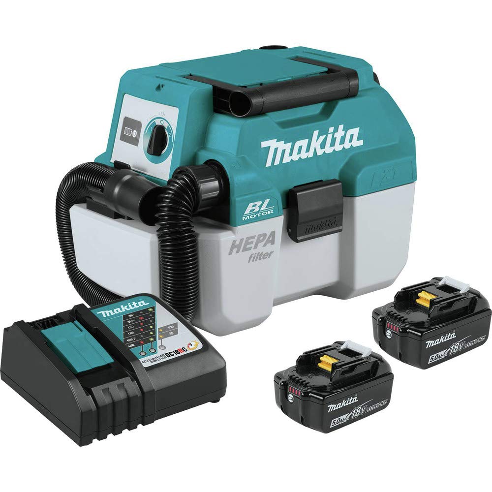 Makita XCV11T 18V LXT® Lithium-Ion Brushless Cordless 2 Gallon HEPA Filter Portable Wet/Dry Dust Extractor/Vacuum Kit (5.0Ah)