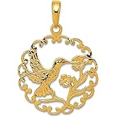 JewelryWeb 20mm 10k Solid Yellow Gold Hummingbird In Round Frame Pendant Necklace Pendant for Women