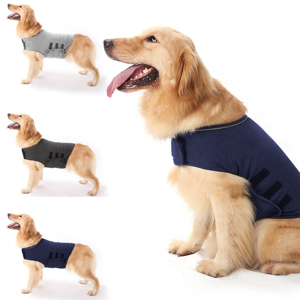 Haokaini Anti-Anxiety Dog Jacket - Calming Coat for Stress Relief - Warm Vest, Lightweight Thunder Wrap - Navy Blue, M