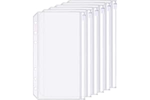 6 Pack A6 6 Holes Binder Zip Pockets Plastic Binder Zipper Folders Waterproof 6 Holes Zipper Loose Leaf Bags Zip Lock Envelop