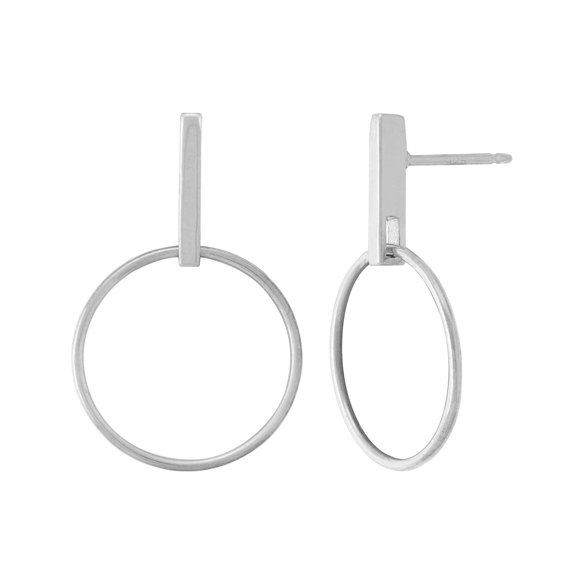 BomaJewelry Sterling Silver Geometric Drop Hoop Post Earrings