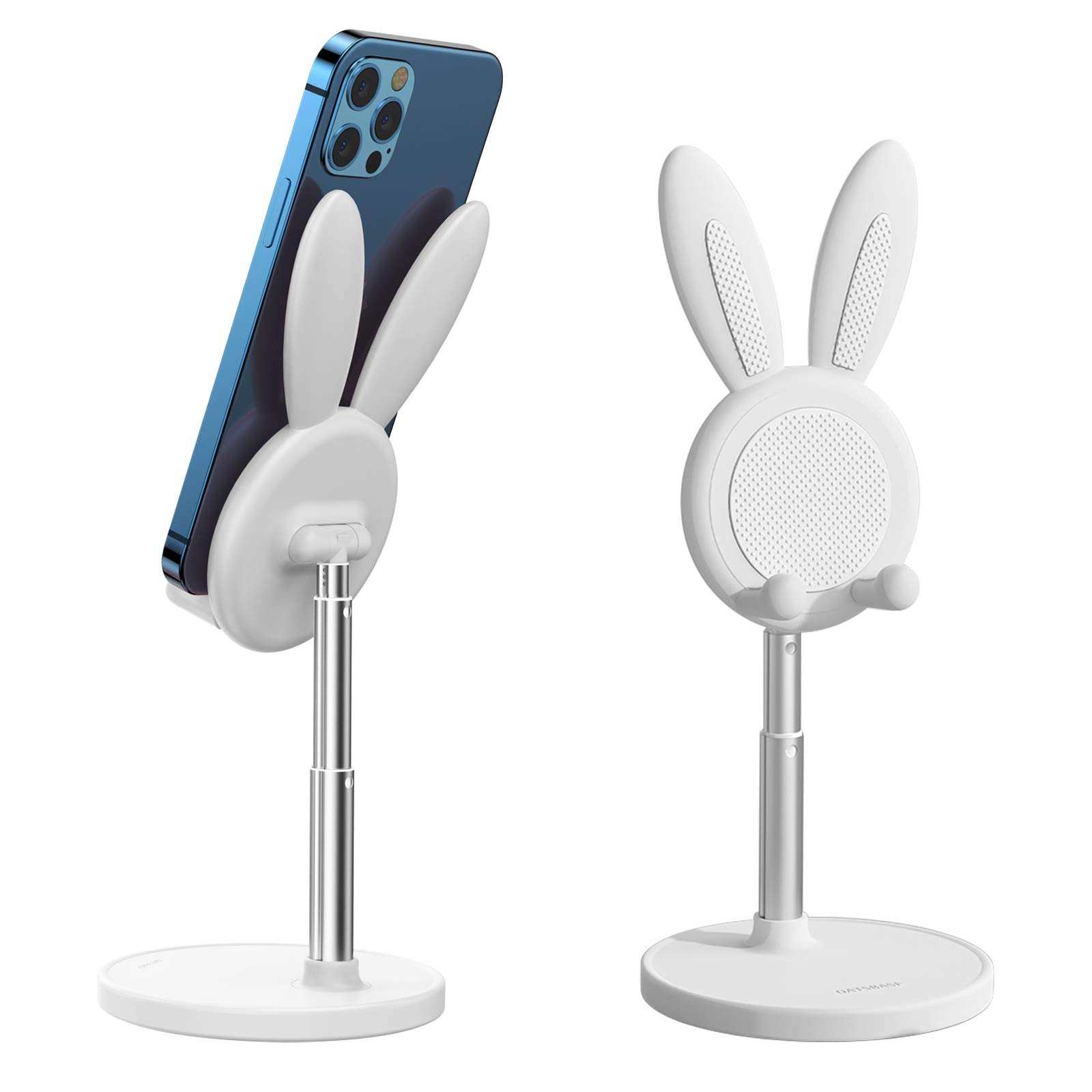 nediea Cute Bunny Phone Holder, Desktop Cellphone Holder Stand, Height Angle Adjustable Phone Stand, Compatible with Most Mobile Phones or Tablet 4-10 Inch(White)