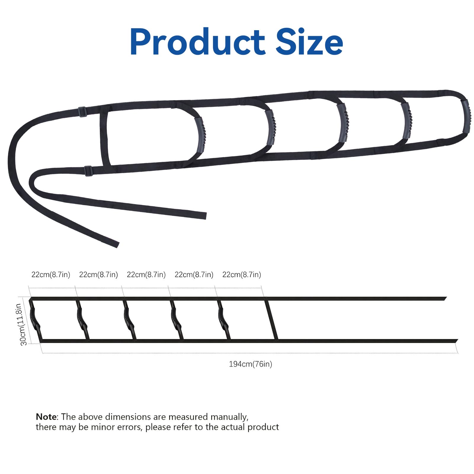 KkaFFe Bed Ladder Assist Pull Up Sit Up with 6 Handles, Adjustable Rope Bed Ladder Strap, Bed Rope Ladder Helper for Seniors, Pregnant, Handicap, Injury