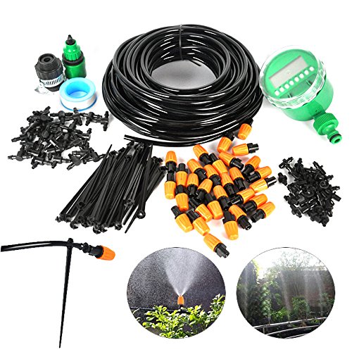 Auto Drip Irrigation Kit- 82FT Irrigation Pipe, Irrigation Spray ,Irrigation Timer , Perfect Irrigation Systems for Flower Bed, Patio, Garden Greenhouse Plants