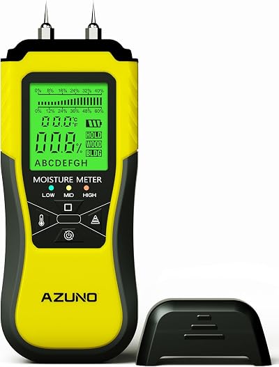 AZUNO Wood Moisture Meter 8 Modes Digital Damp Tester Backlit LCD 3 Color
