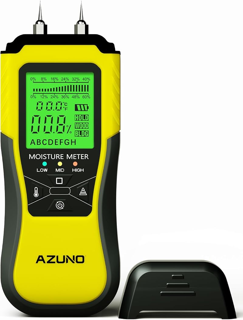 AZUNO Wood Moisture Meter 8 Modes Digital Damp Tester Backlit LCD 3 Color