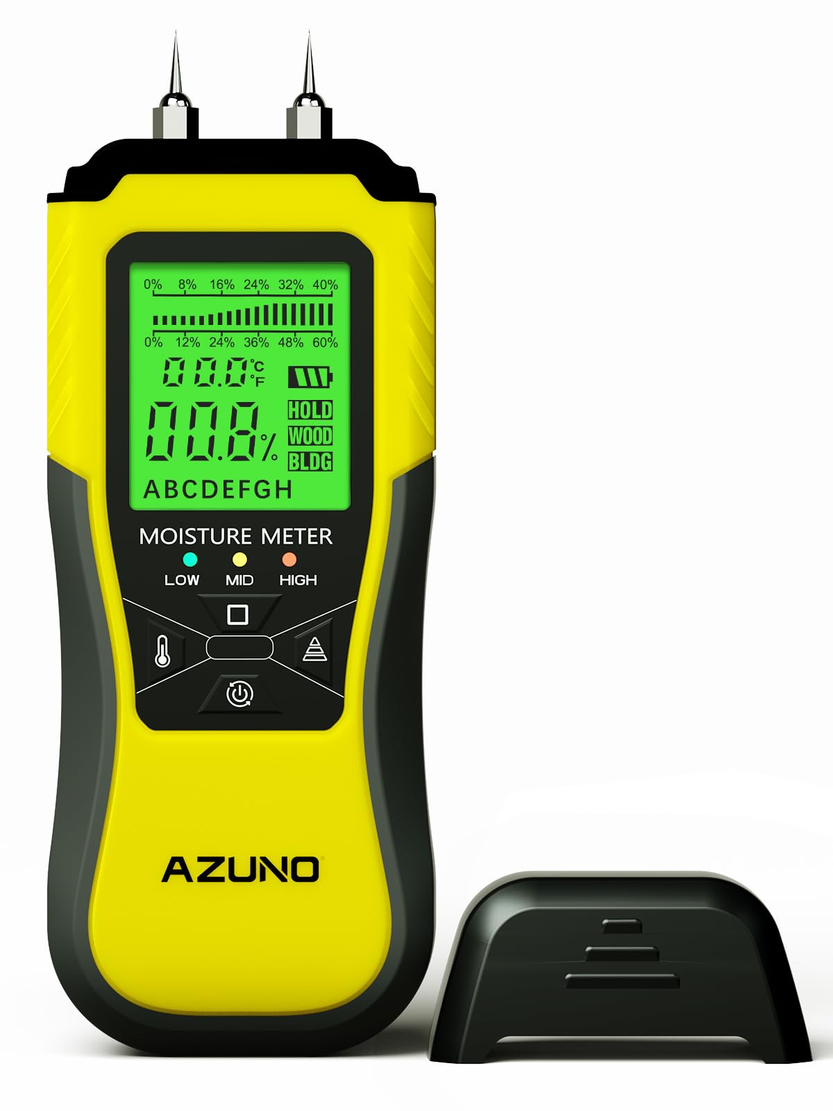 AZUNO Wood Moisture Meter, Pin-Type Damp Meter with 8 Modes, Digital Water Leak Tester with Backlit LCD Display Three Colored Indicators for Wood Wall Dampness Inspection