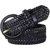 ANNULOYA Women Wide Braided Leather Belt 1.6 inch Ladies Soft Woven Waistband with Buckle