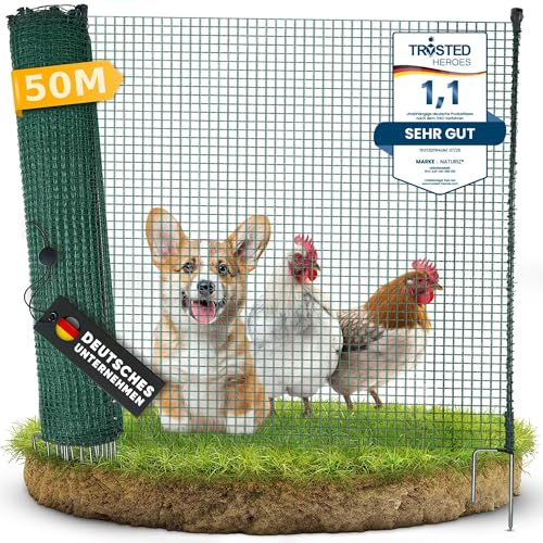 NATURIZ® Weidezaun & mobiler Hundezaun 50m - Camping Zaun für Hunde ohne Strom, Begrenzungszaun, Gartenzaun, Hühnerzaun extrem stabil, 90cm hoch (50m)