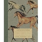 Composition Notebook: Beautiful Vintage Wild Horses Illustration Book For Notes. Perfect Gift For Animals and Nature Lovers