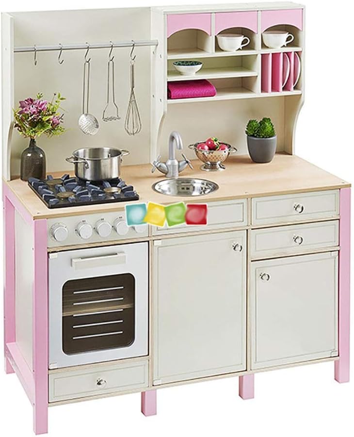 Kuingbhn Kitchen Toys Large Girls Kids Pink Wooden Play Kitchen Children's Role Play Pretend Set Toy With Oven for Toddlers Girls Boy Birthday Gift (Color : Pink, Size : 105X33X85CM)