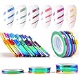 Nail Art Striping Tape Lines 18 pcs Mermaid Candy Color Adhesive Nail Stickers,Rolls Nail Strips Tape Decals for Design Hologram Purple Blue Grey Line Nail Art