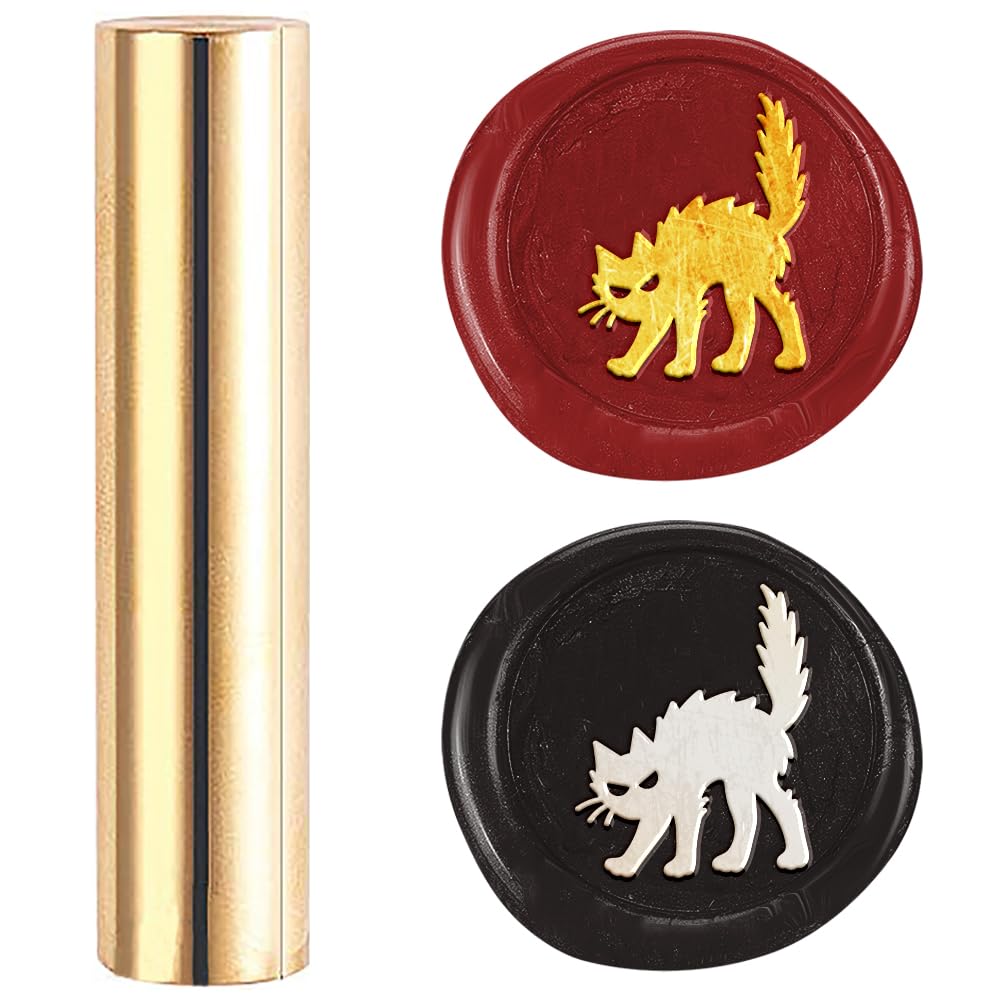DELORIGIN Furry Cat Mini Brass Stamp Gun Wax Seal Vintage 15mm Sealing Stamps for Invitations Envelopes Halloween Christmas Wine Packing Greeting Cards Embellishment Gift Bottle Decor