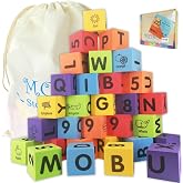 MOBU Foam Building Blocks for Toddlers 1-3 Large ABC Letter 123 Number | 30 Pcs 2&rdquo; x 2&rdquo; Alphabet Blocks with Storage Bag, Educational Learning Toys, Stacking Blocks for Boys Girls Kids Gifts