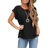 Limerose Women's Short Sleeve Tops Crew Neck Side Button Shirts Casual Loose Fit T-Shirt