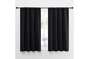 NICETOWN Black Blackout Kitchen Curtains 45 Inches Long 2 Panels for Small Window Covering, Thermal Insulating Room Darkening Light Out Curtain Drapes for Living Room/Bedroom (Black, 42 W × 45 L)
