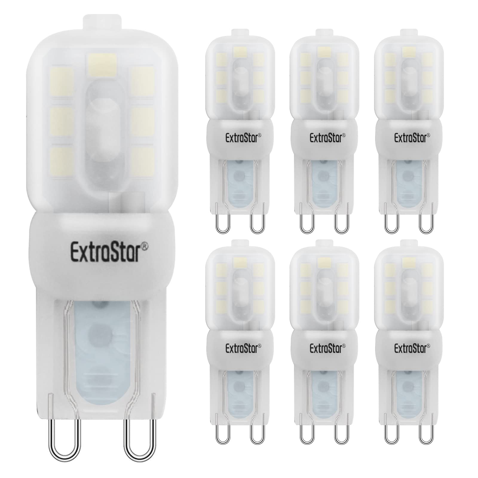 EXTRASTAR G9 LED Light Bulbs 2.5W, Cool White 6500K Daylight, 200LM, 21W Equivalent, Mini LED Energy Saving Lamp, Non-Dimmable, Pack of 6