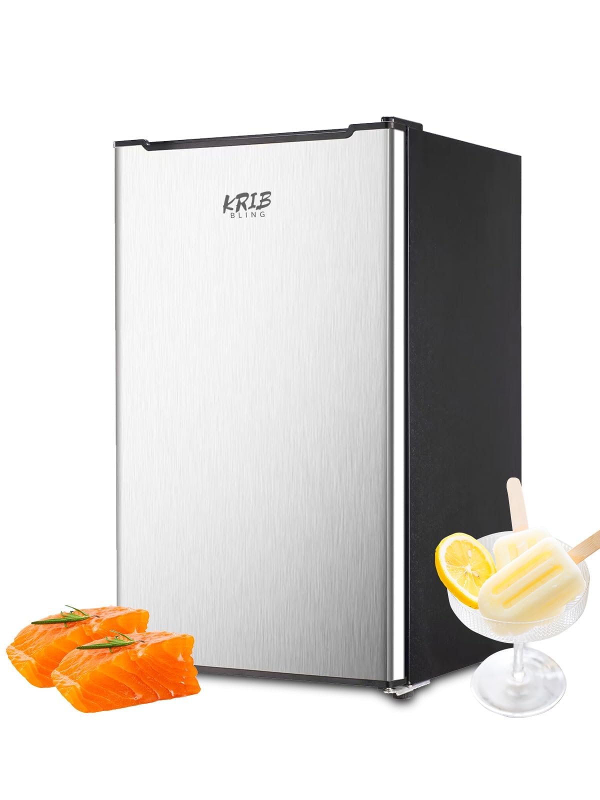 Compact Upright Freezer 3.2 Cu.ft Removable Shelves Mini Freezer Low Energy Single Door Refrigeratorfor for Bedroom, Office, Kitchen, Apartment, Dorm，Silver