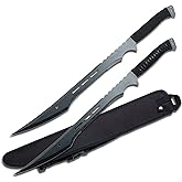 MASTER USA – Twin Ninja Fantasy Sword – Black Oxidized Stainless Steel Blades, Black Cord Wrapped Handles, Full Tang, Nylon Sheath that Holds Both Swords – Historical, Collectible, HK-741, 27-Inch